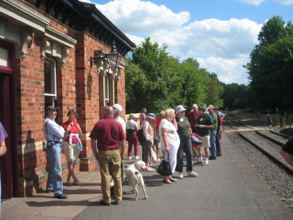 Photo: RNR Rally part awaiting return train at Shenton station on the Battlefield Railway, after a visit to the Bosworth Battlefield centre.